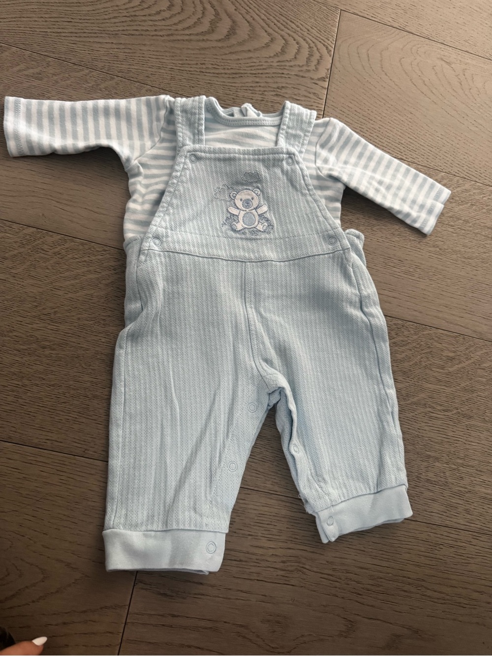 Little Me Light Blue Striped Top with Light Blue Overalls